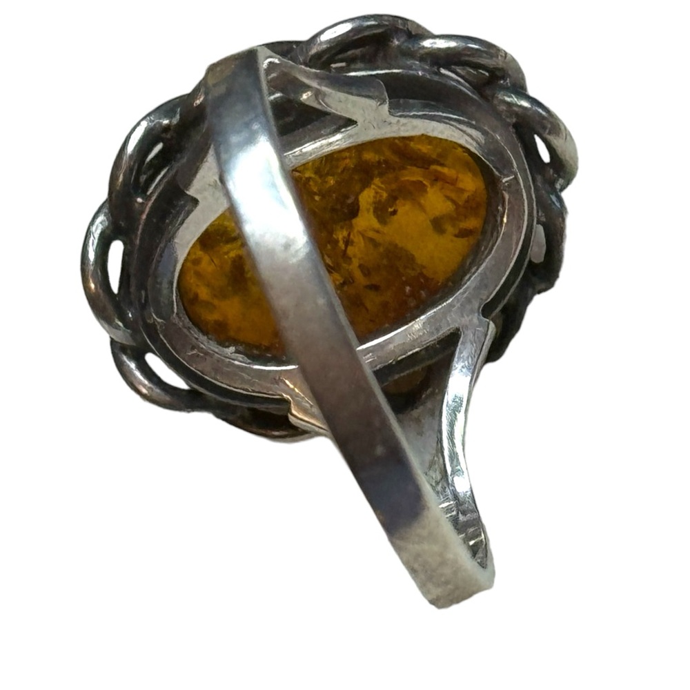 Vintage sterling silver 925 USSR Imported Fossil AMBER handmade ring - Picture 3 of 3